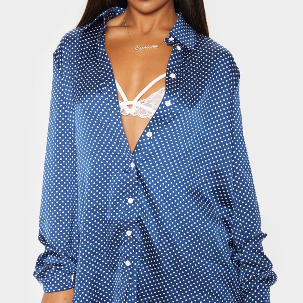 Blue polka dot silky co ord